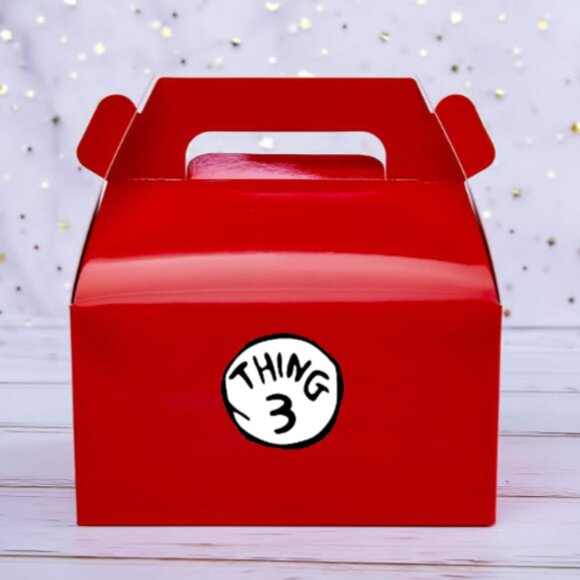 Thing Three Custom 3rd Birthday Party Gable Gift Boxes Red Set of 10 6.3 x 3.5 x - Picture 1 of 4